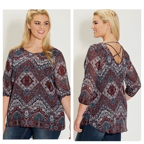 Maurice’s plus burgundy and teal top size 2X - Picture 1 of 5